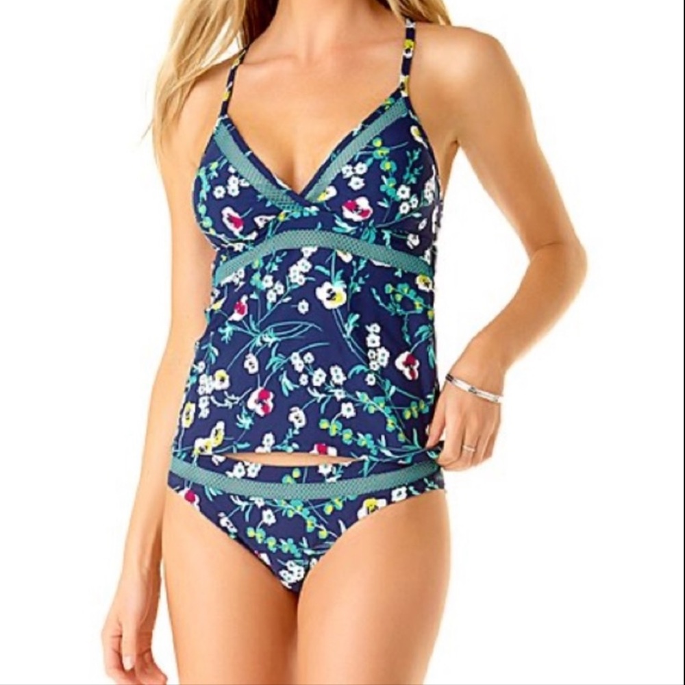 Cole of California Navy Floral Tankini Two Piece Swimsuit